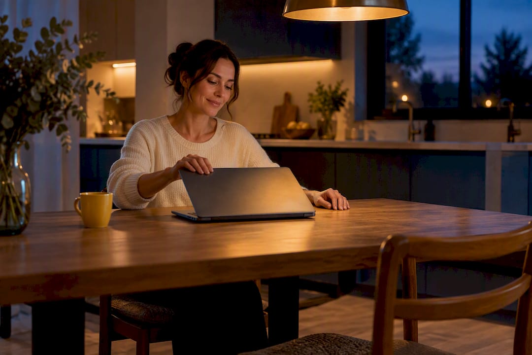 Professional closing laptop after remote work